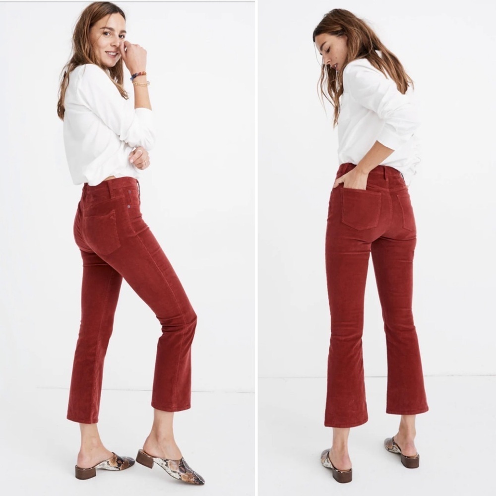Madewell || Cali Demi Boot Corduroy Pants Kick Flare Crop Rust 27